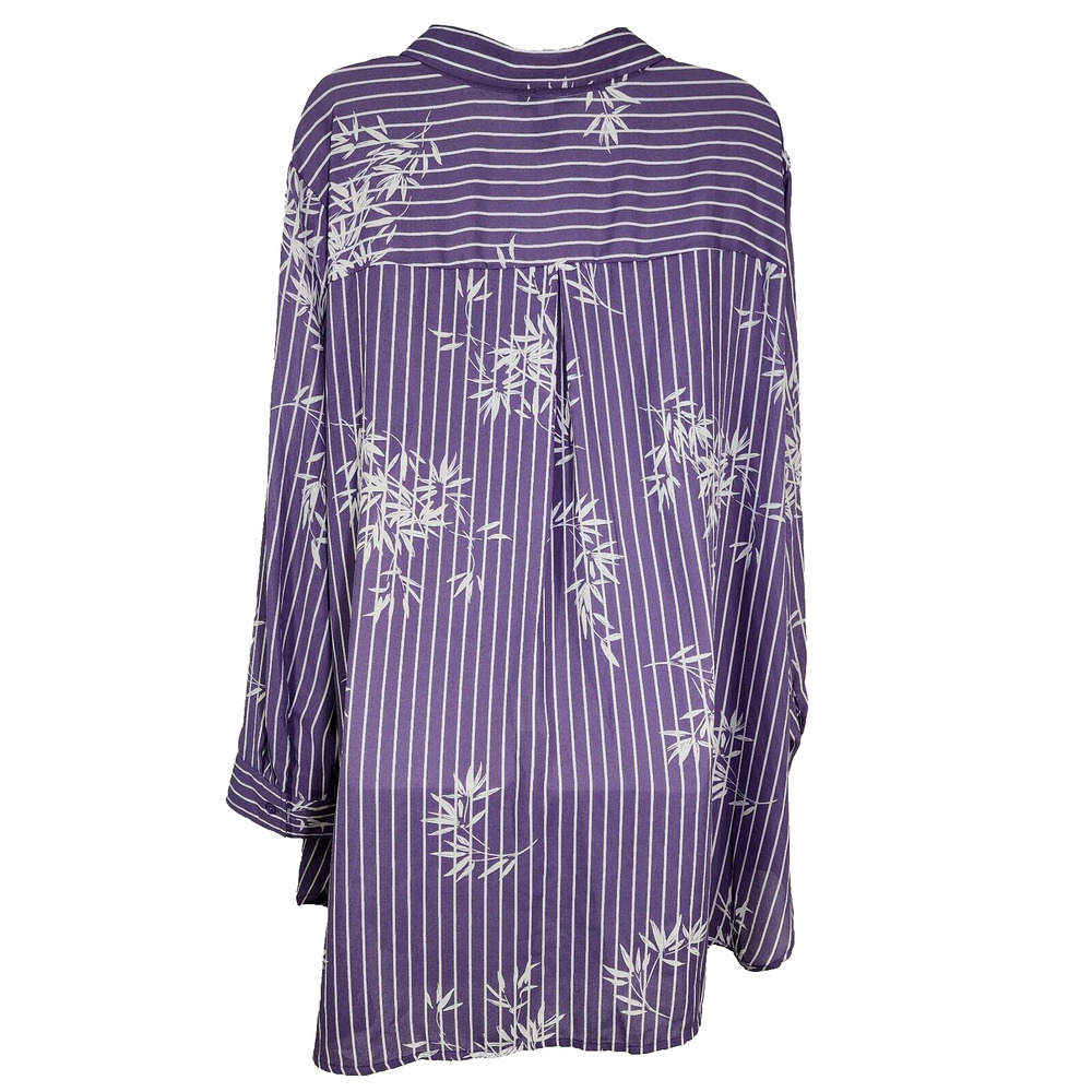 Catherines Womens Shirt Size 2X 22/24W Purple White Striped Floral Sheer Button - Picture 2 of 10